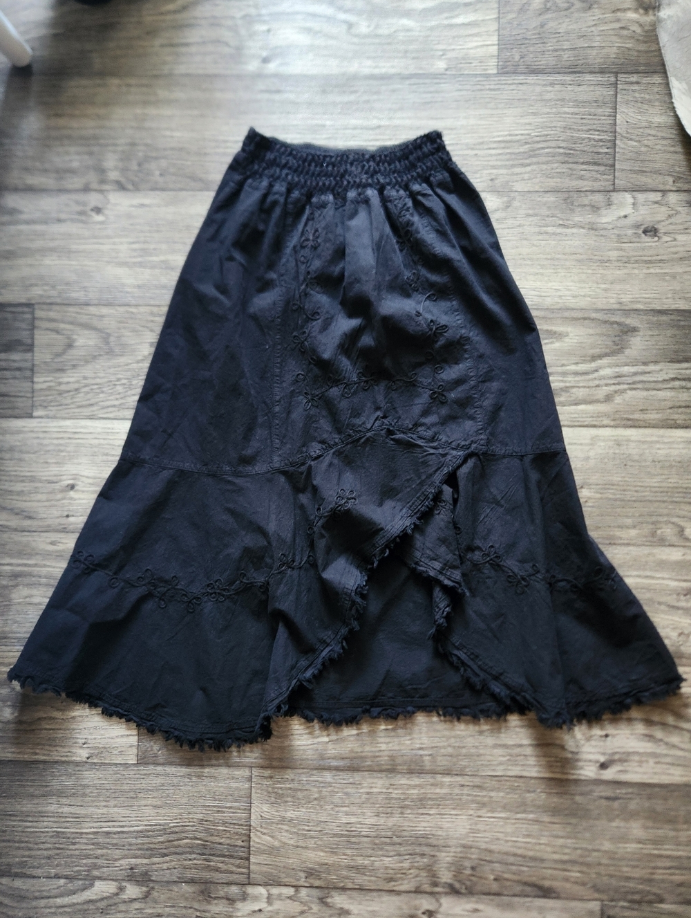 NWT Giocam Boho Black Embroidered Ruffle Cotton Maxi Skirt Size L